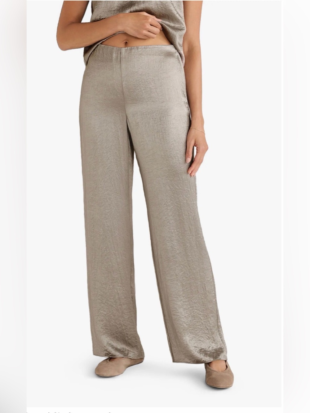 Haven Well Within Luxe Crinkle Shine Wide Leg Pants Silver Gray Size L Quiet Lux